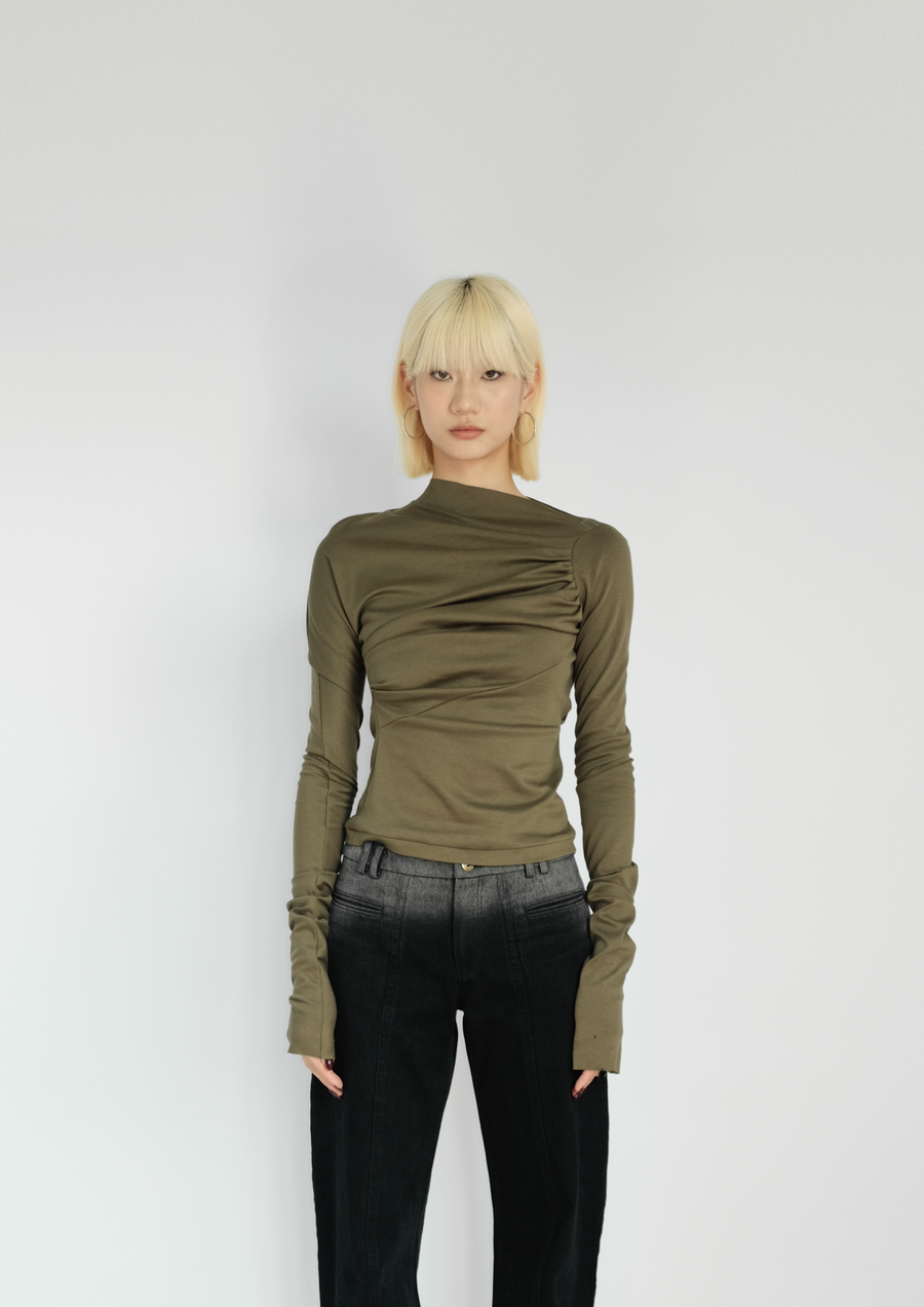 GATHERED LONG  SLEEVE TOP