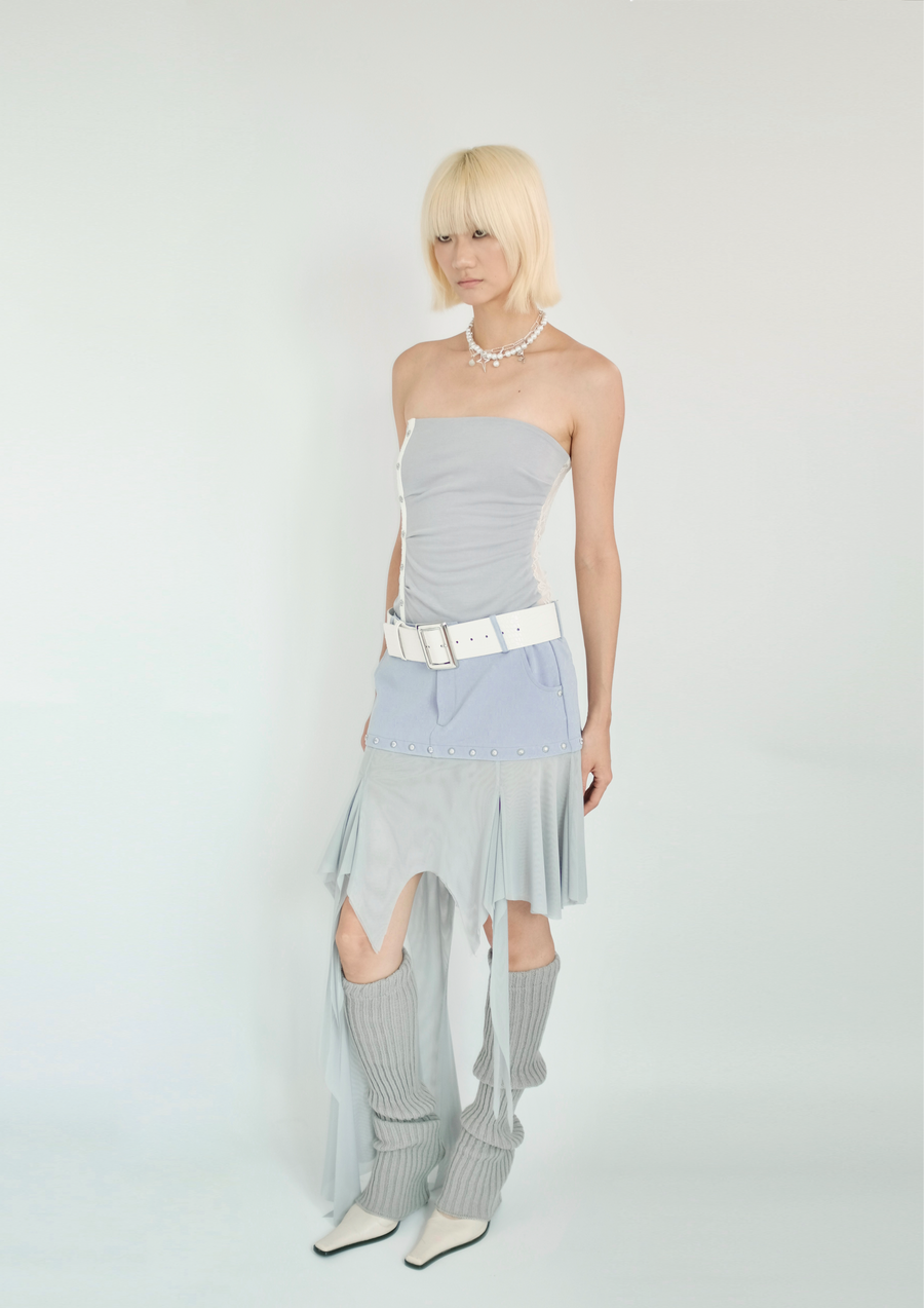 GATHERED MESH RIVET SKIRT