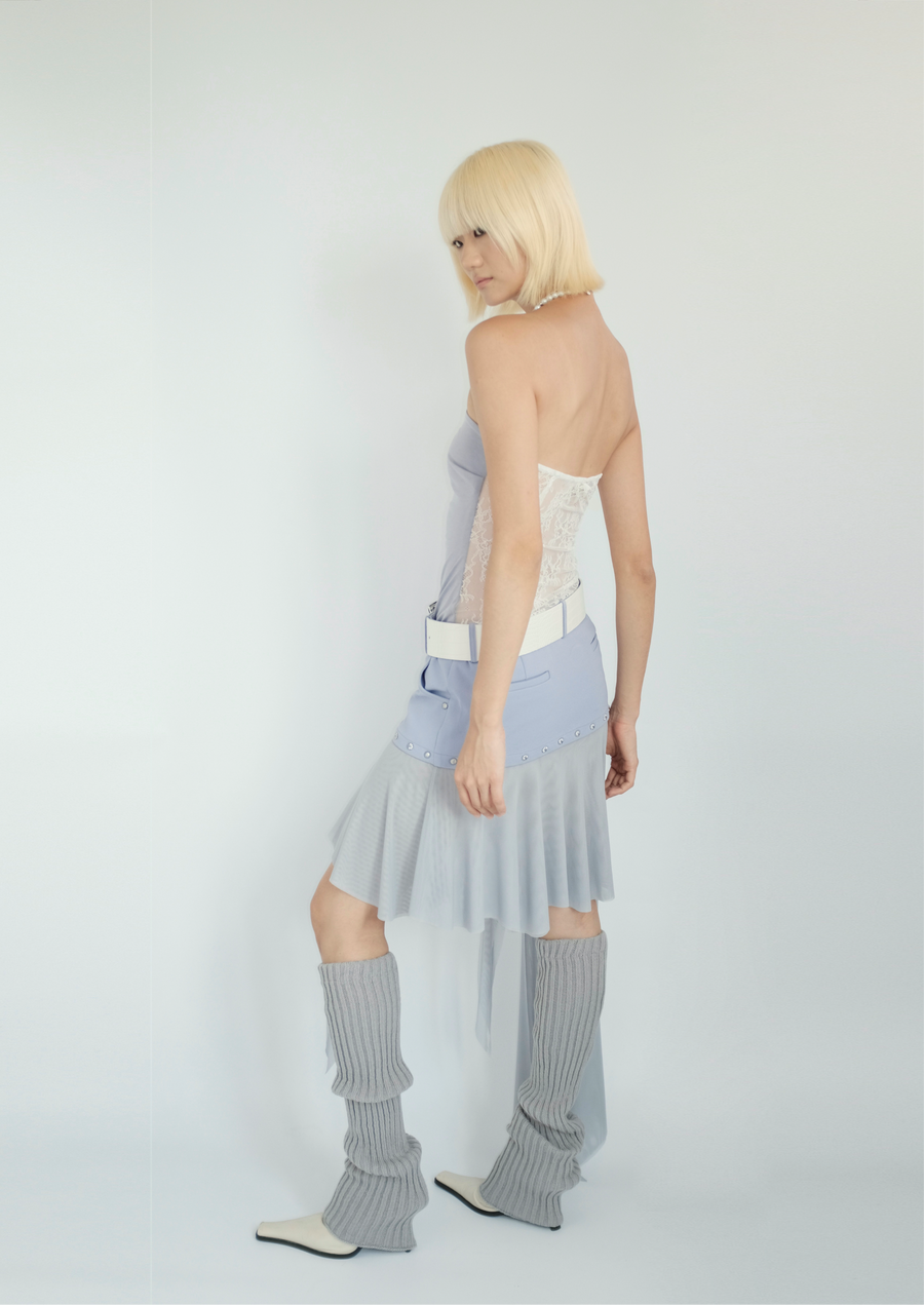 GATHERED MESH RIVET SKIRT