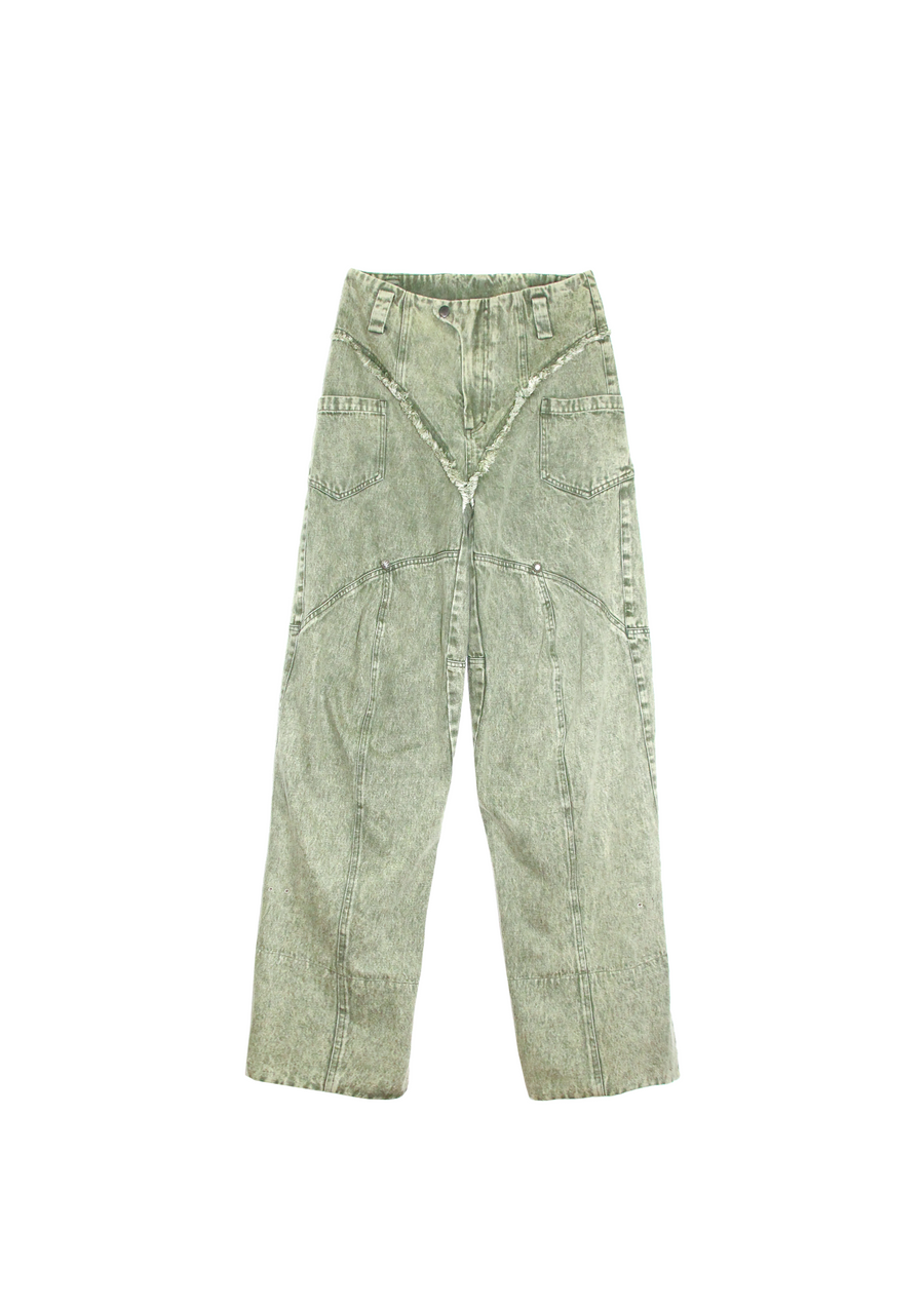 FRAYED WASHED WIDE PANTS