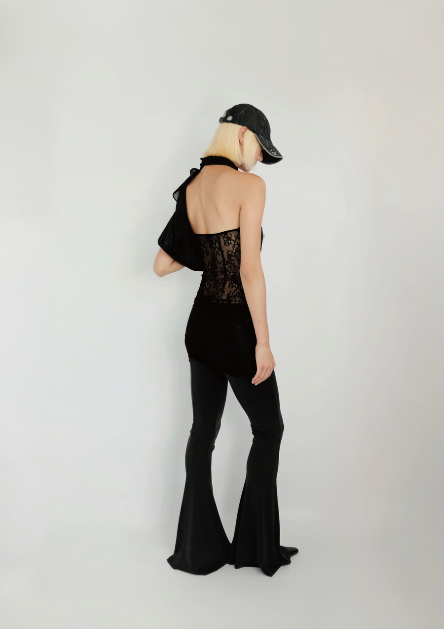 LACE PANEL FLARED PANTS