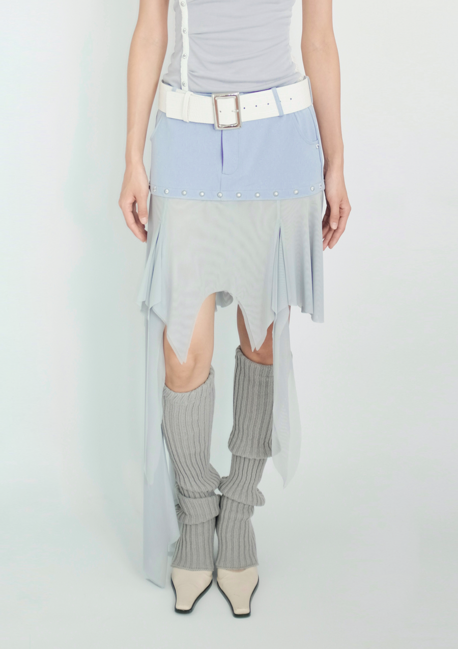 GATHERED MESH RIVET SKIRT