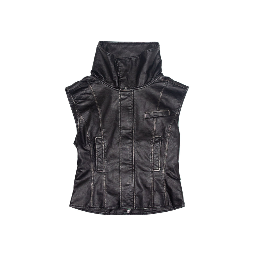 STAND COLLAR LEATHER VEST