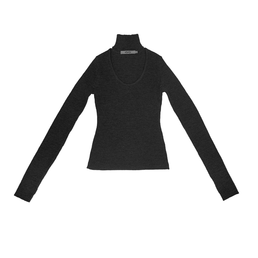 CUTOUT KNIT TURTLENECK TOP