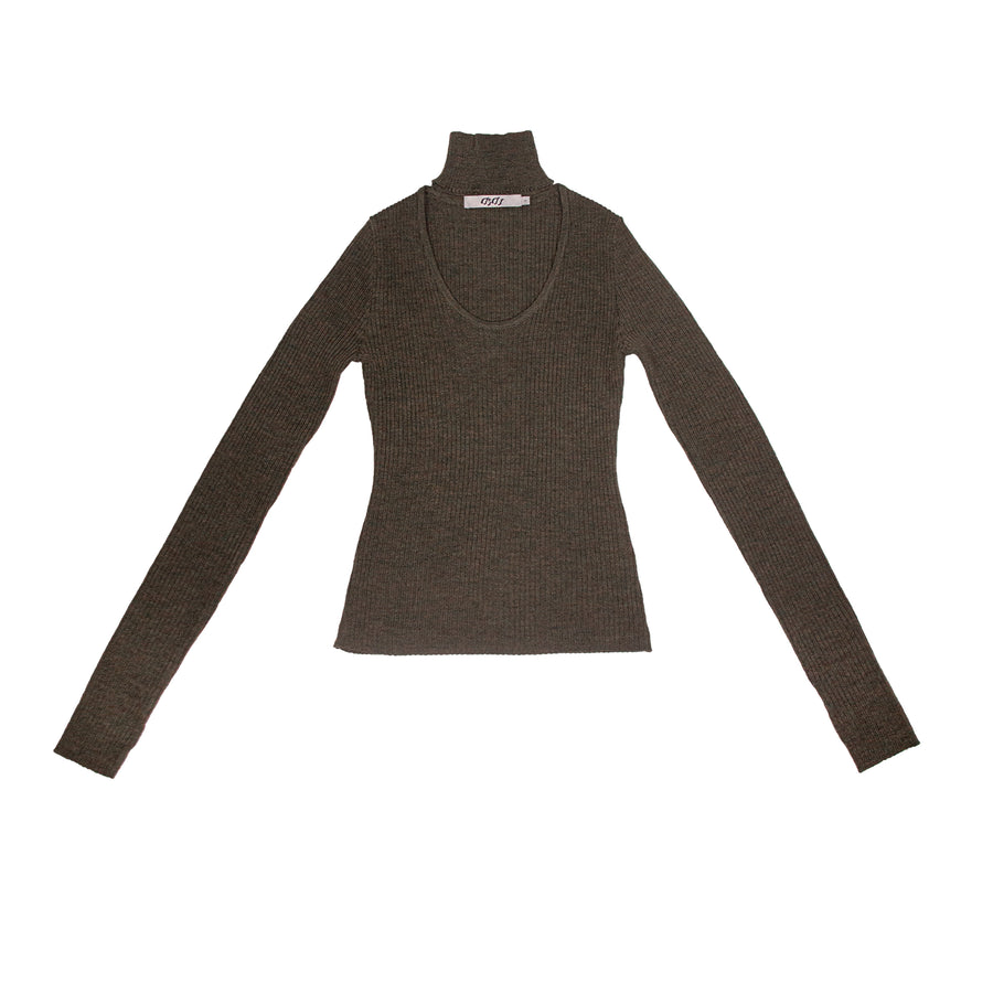 CUTOUT KNIT TURTLENECK TOP