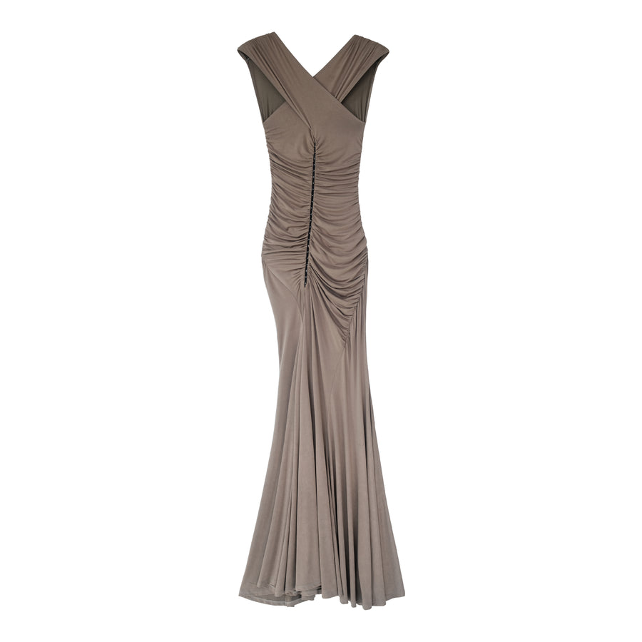 CROSS-COLLAR GATHERED CORSET DRESS DIDU CROSS-COLLAR GATHERED CORSET DRESS DIDU