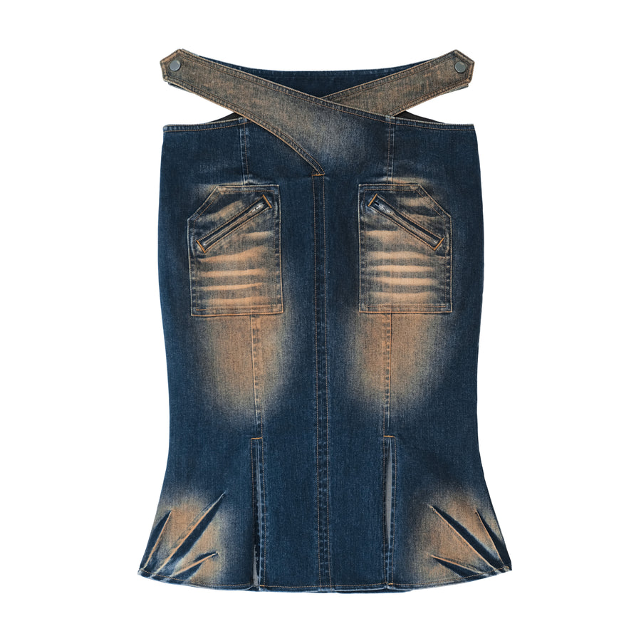 CROSS WAIST DENIM SKIRT