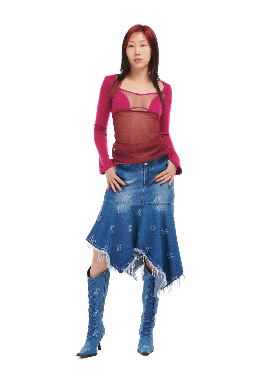 MESH GATHERED PATCHWORK TOP