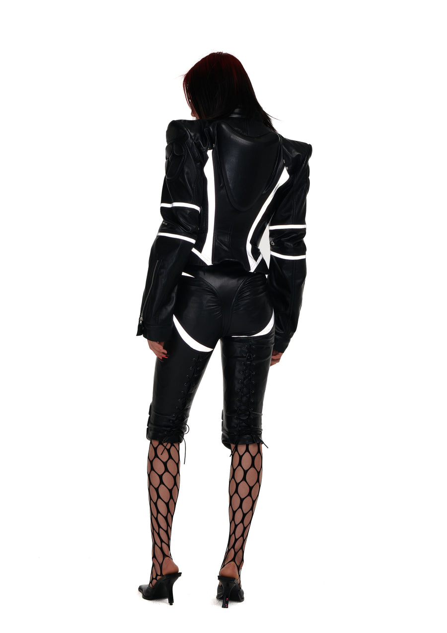 REFLECTIVE PU LEATHER RACING JACKET