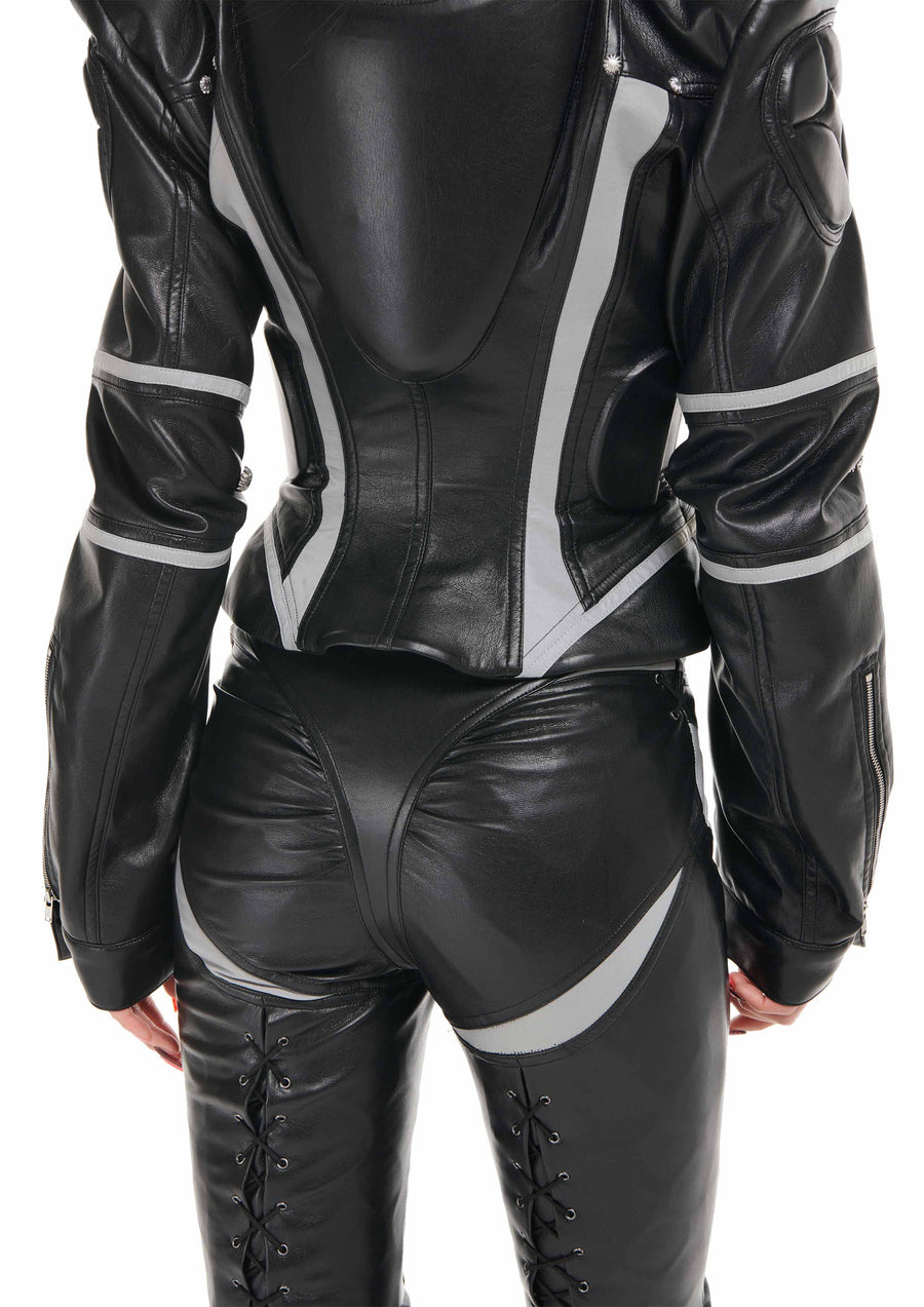 REFLECTIVE PU LEATHER RACING JACKET