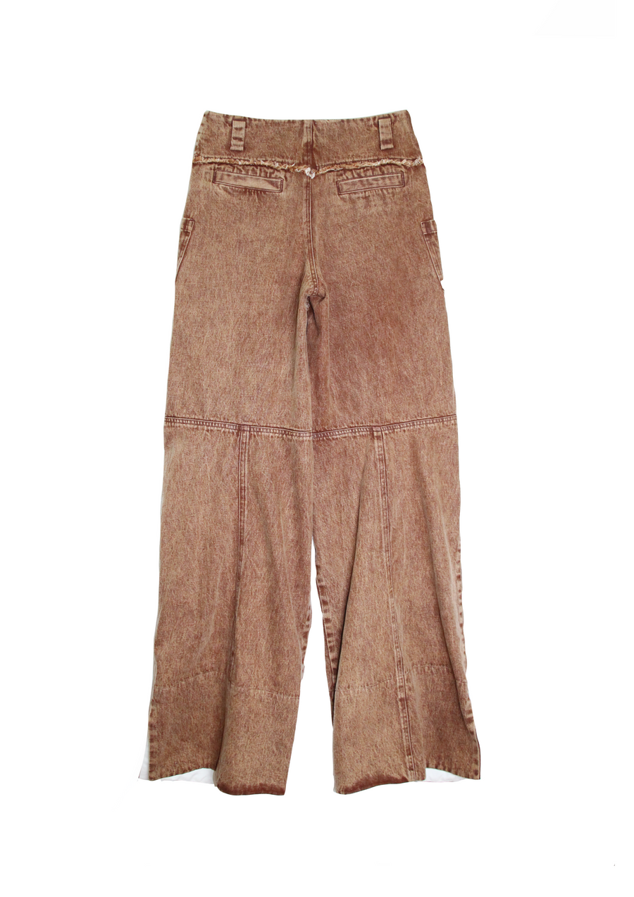 FRAYED WASHED WIDE PANTS